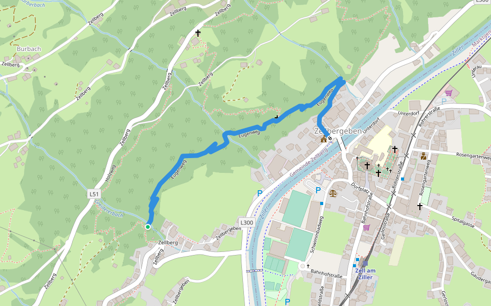 Eugenweg walking route map in Zellberg