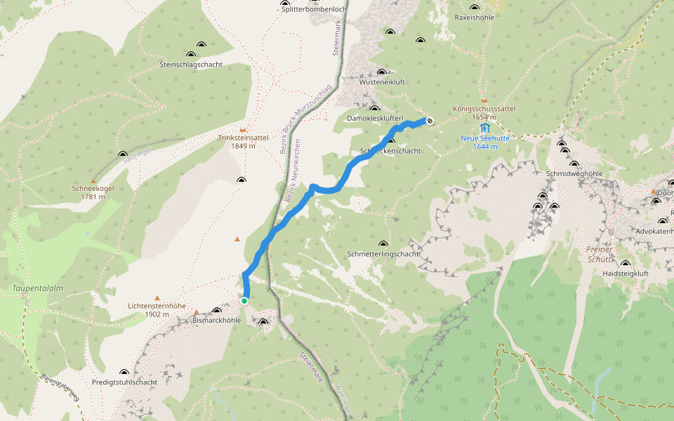 Verlängerter Bismarcksteig walking route map in Rax