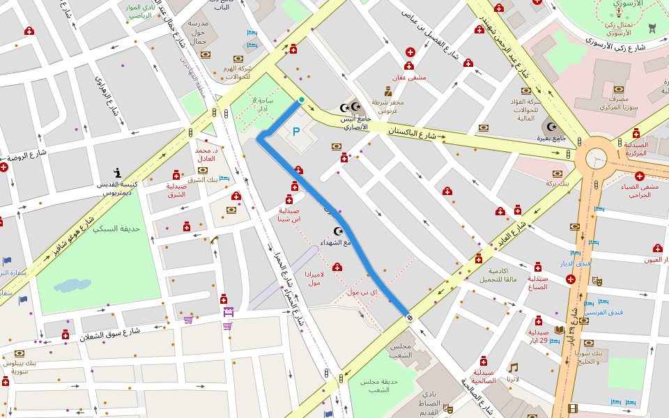سوق الصالحية walking route map in Damascus