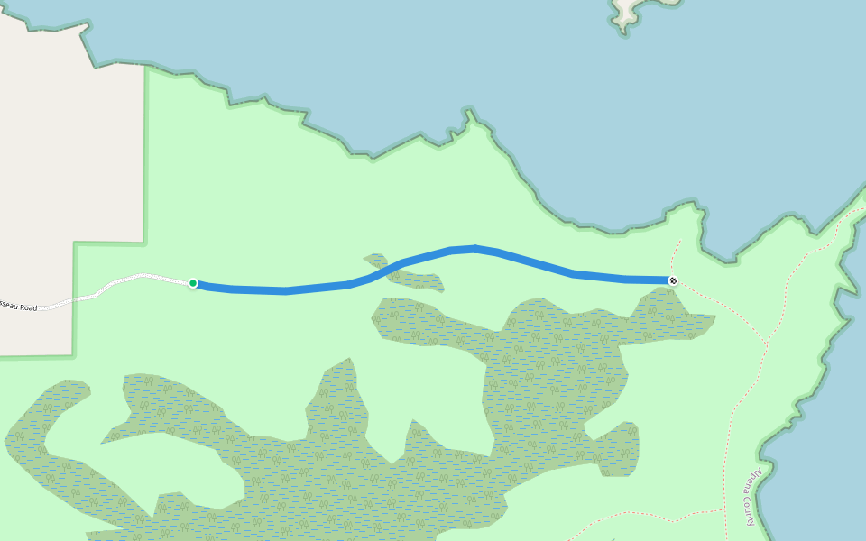 Brousseau Road walking route map in Ossineke