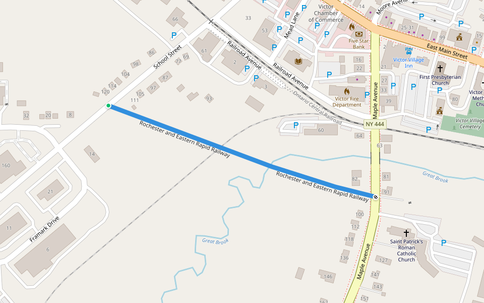Rochester and Eastern Rapid Railway walking route map in Victor