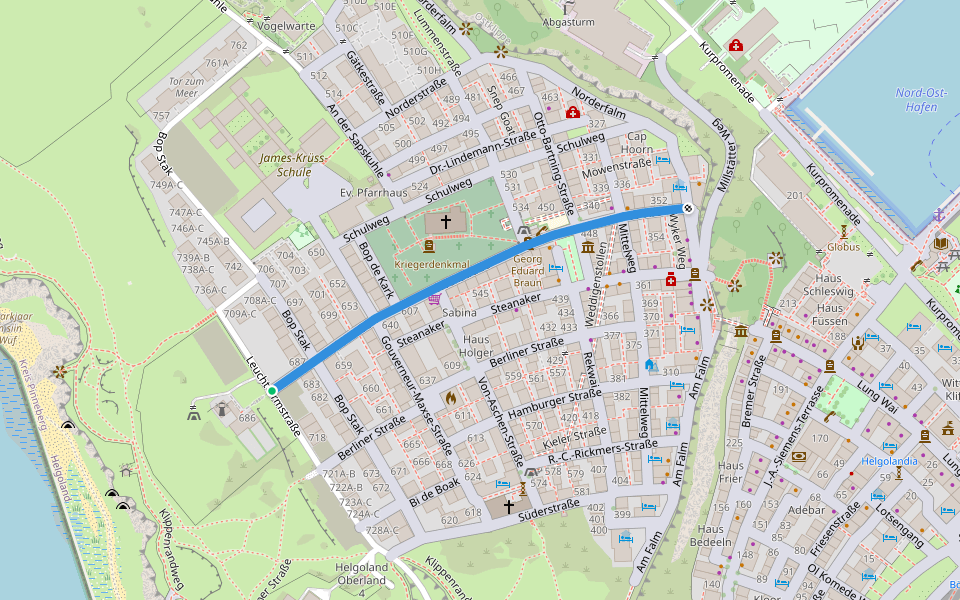 Kirchstraße walking route map in Helgoland
