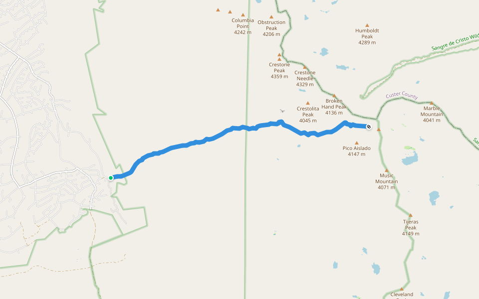 Cottonwood Creek Trail (FS743) walking route map in Crestone