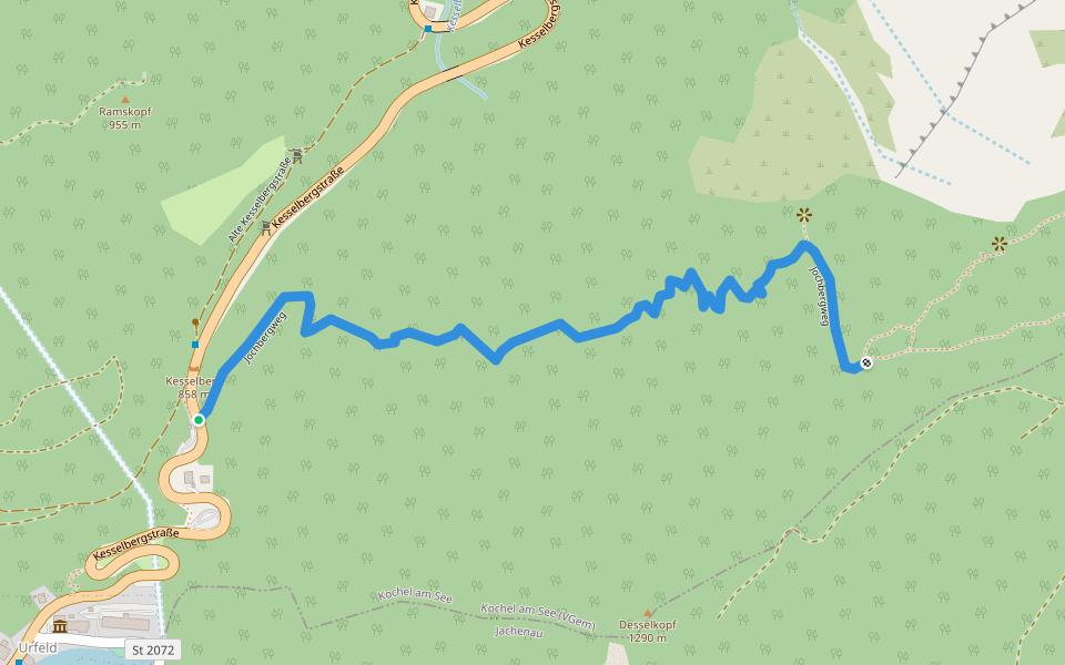 Jochbergweg walking route map in Kochel am See