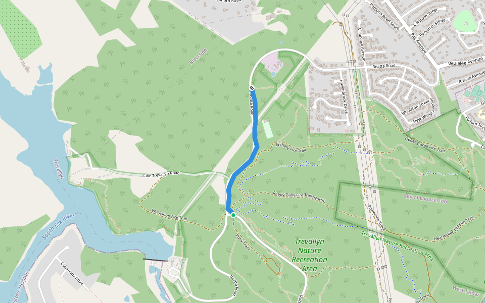 Reatta Road Track walking route map in Trevallyn