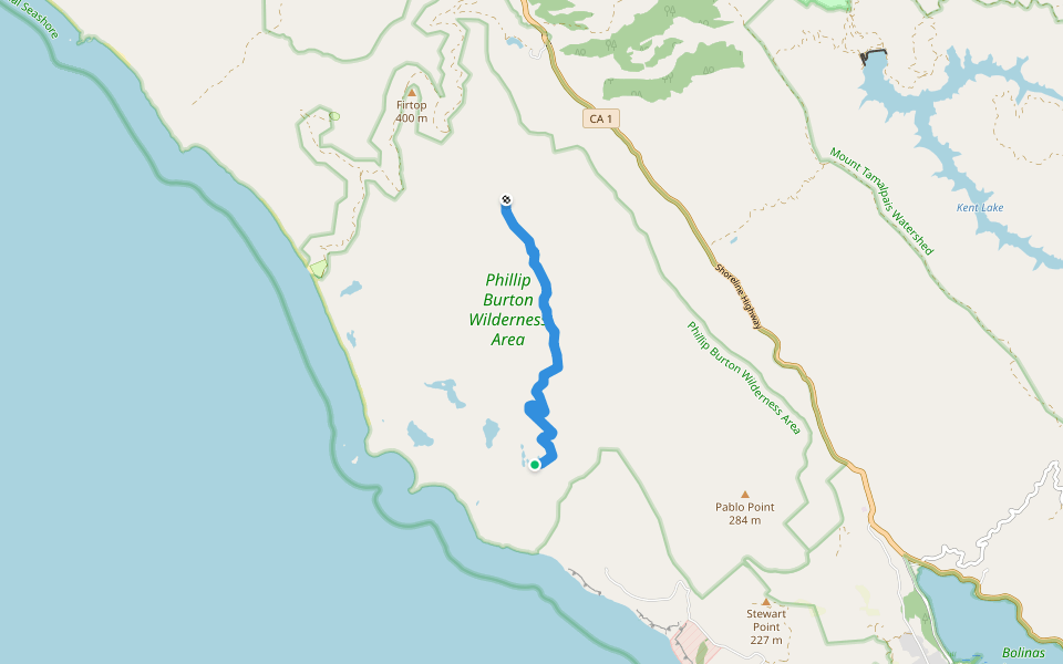Lake Ranch Trail walking route map in Bolinas