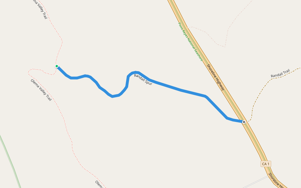 Randall Spur walking route map in Bolinas