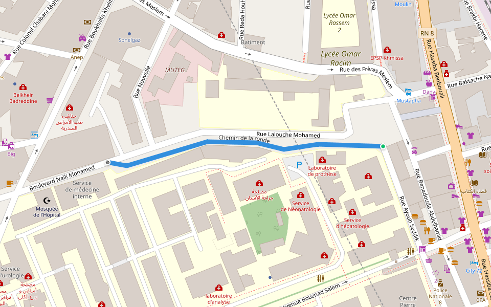 Chemin de la ronde walking route map in Sidi M'Hamed