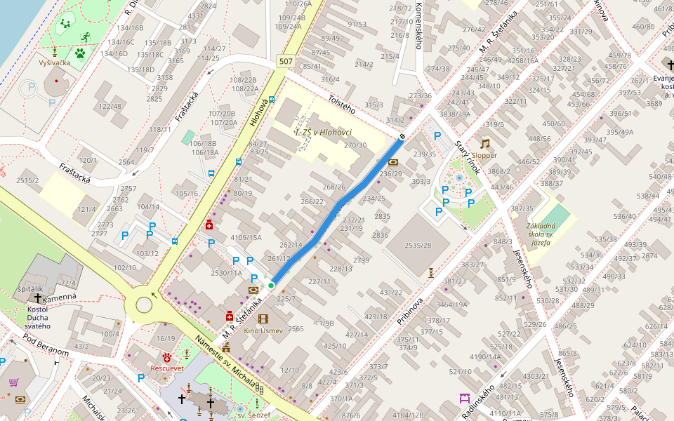Milana Rastislava Štefánika walking route map in Hlohovec
