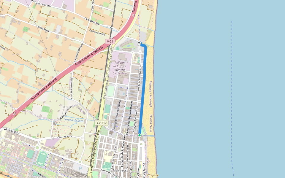 Passeig Marítim de la Patacona walking route map in València