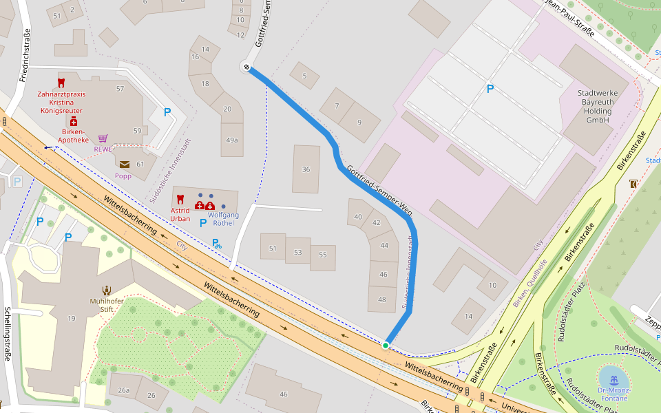 Gottfried-Semper-Weg walking route map in Bayreuth