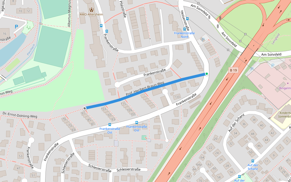 Prof.-Heribert-Braun-Weg walking route map in Würzburg