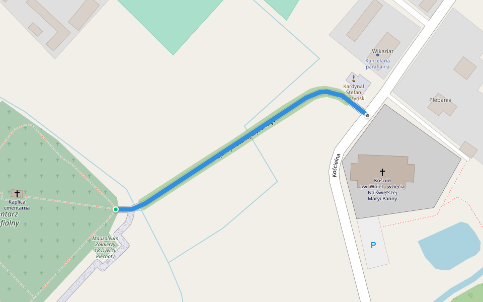 Aleja Prymasa Wyszyńskiego walking route map in Andrzejewo
