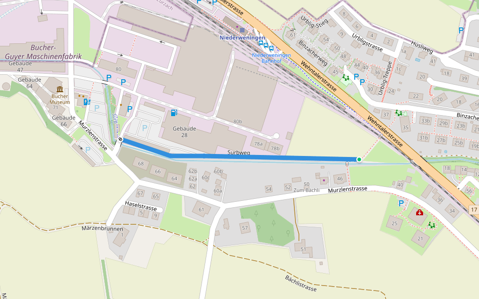 Surbweg walking route map in Niederweningen