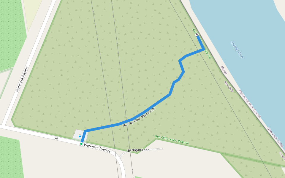 Murray River Boardwalk walking route map in Red Cliffs