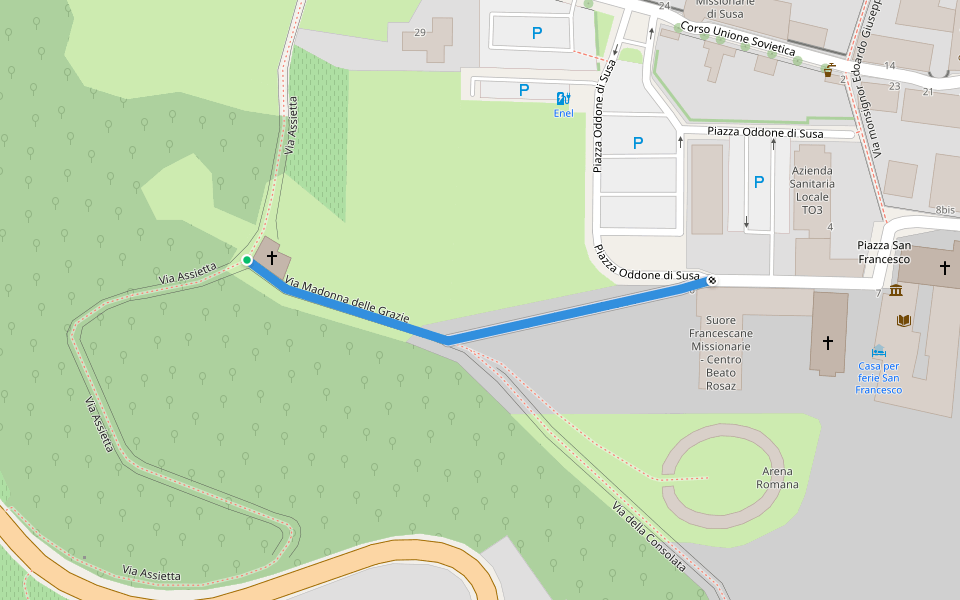 Via Madonna delle Grazie walking route map in Susa