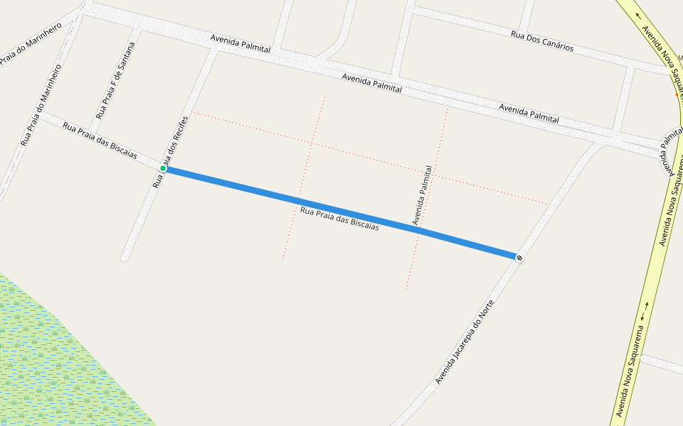 Rua Praia das Biscaias walking route map in Saquarema