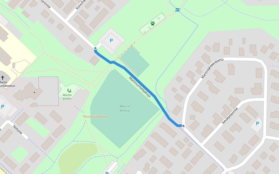 Martinurheilijakuja walking route map in Hyvinkää