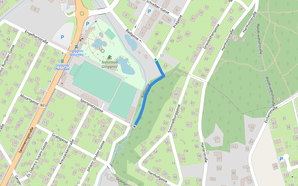 Badgasse walking route map in Gloggnitz
