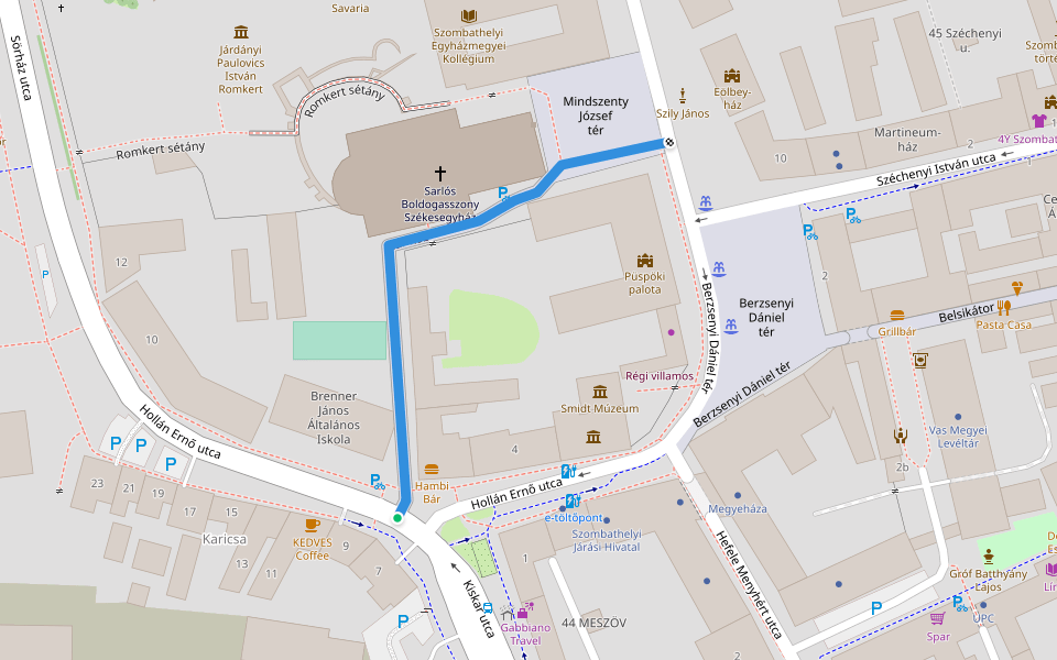 Vár köz walking route map in Szombathely