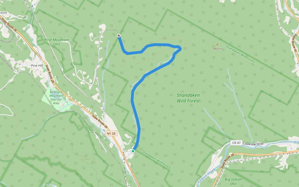 Colonel Rochester Trail walking route map in Big Indian