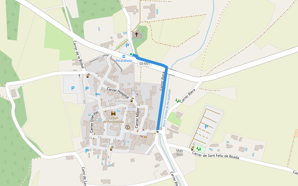 Carrer Riera walking route map in Peratallada