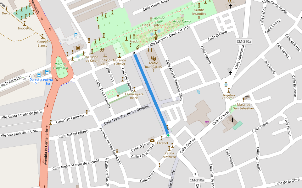 Paseo Juan Carlos I walking route map in Quintanar de la Orden