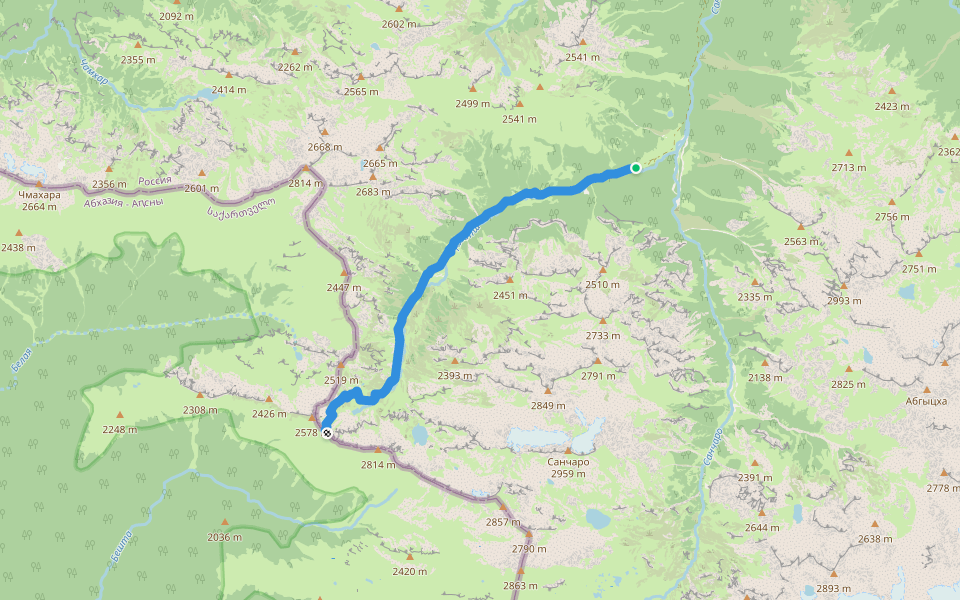 Абазинская тропа walking route map in Pkhiya