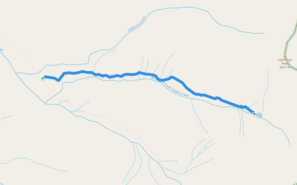 North Fork South Zapata Trail (FS868) walking route map in Mosca