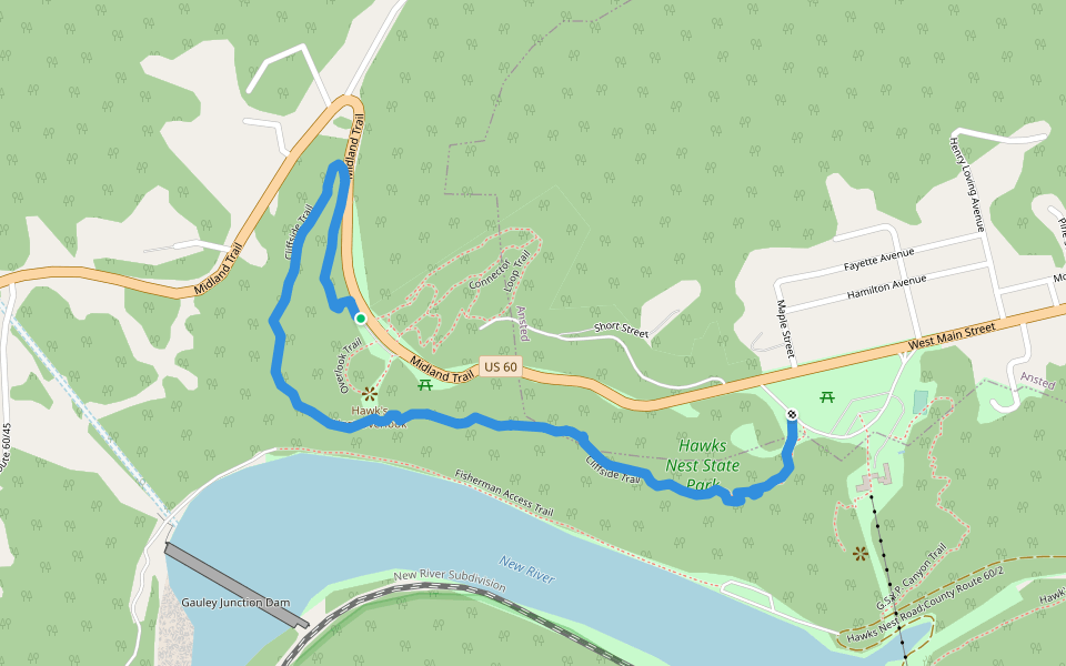 Cliffside Trail walking route map in Ansted