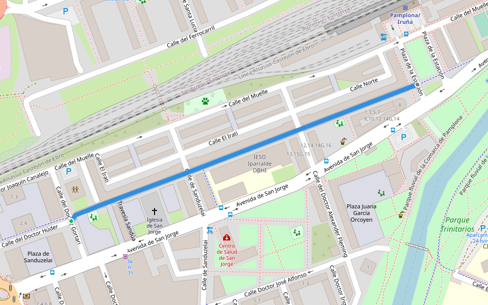 Paseo Sandua walking route map in Pamplona