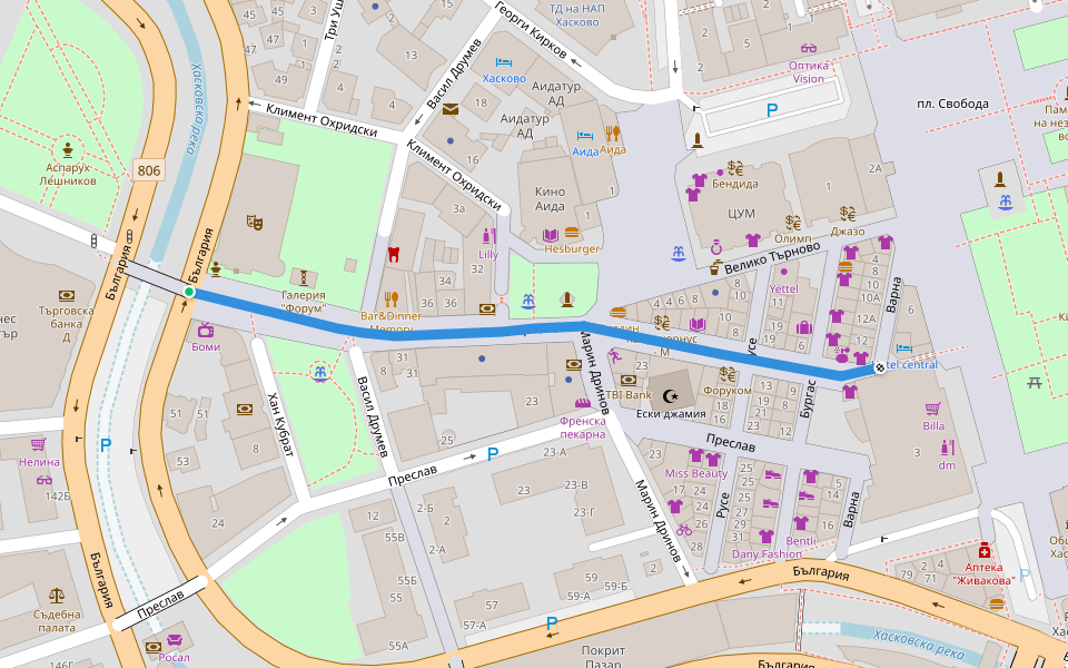 Отец Паисий walking route map in Dolno Cherkovishte
