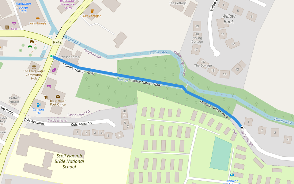 Millrace Nature Walk walking route map in Blackwater