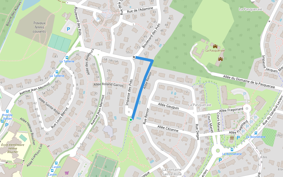 Allée Renoir walking route map in Ballan-Miré