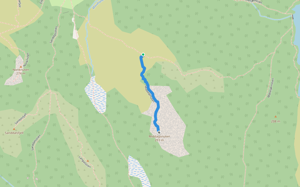 Middagsnuten walking route map in Riska