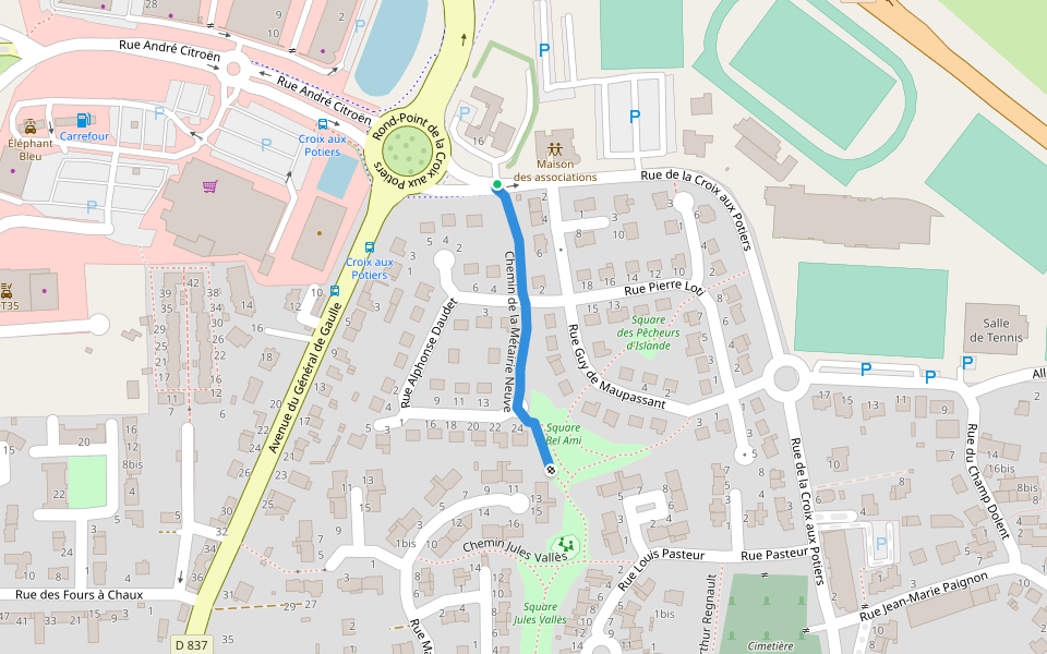Chemin de la Métairie Neuve walking route map in Chartres-de-Bretagne