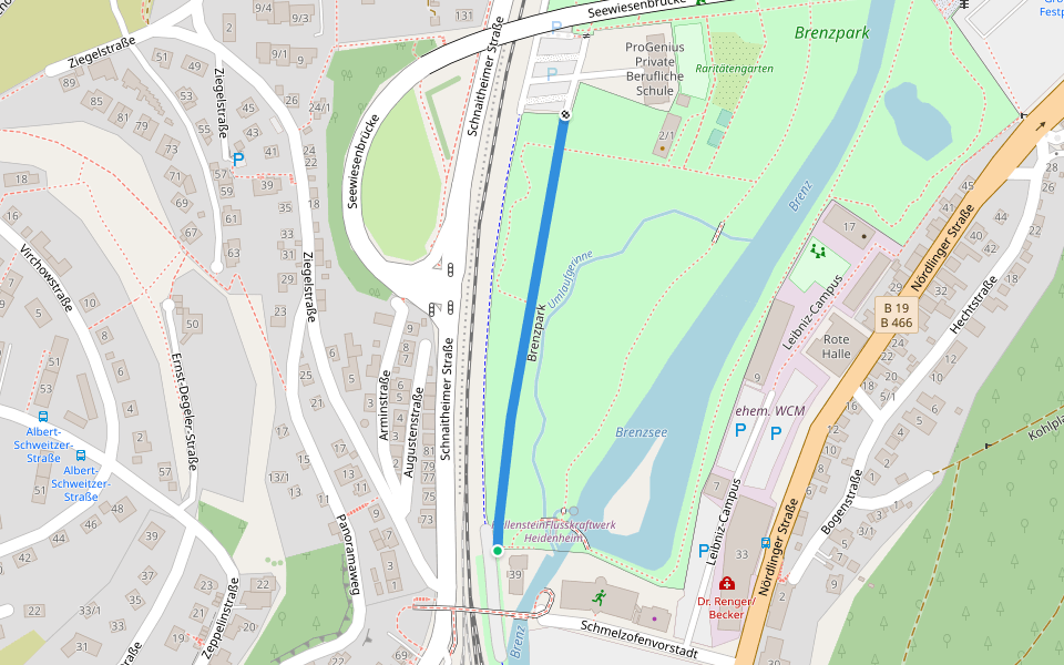 Brenzpark walking route map in Heidenheim an der Brenz