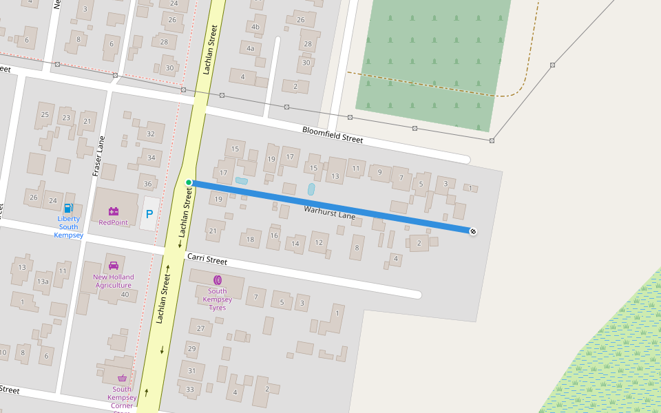 Warhurst Lane walking route map in South Kempsey
