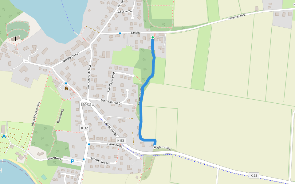 Jungfernstieg walking route map in Bosau