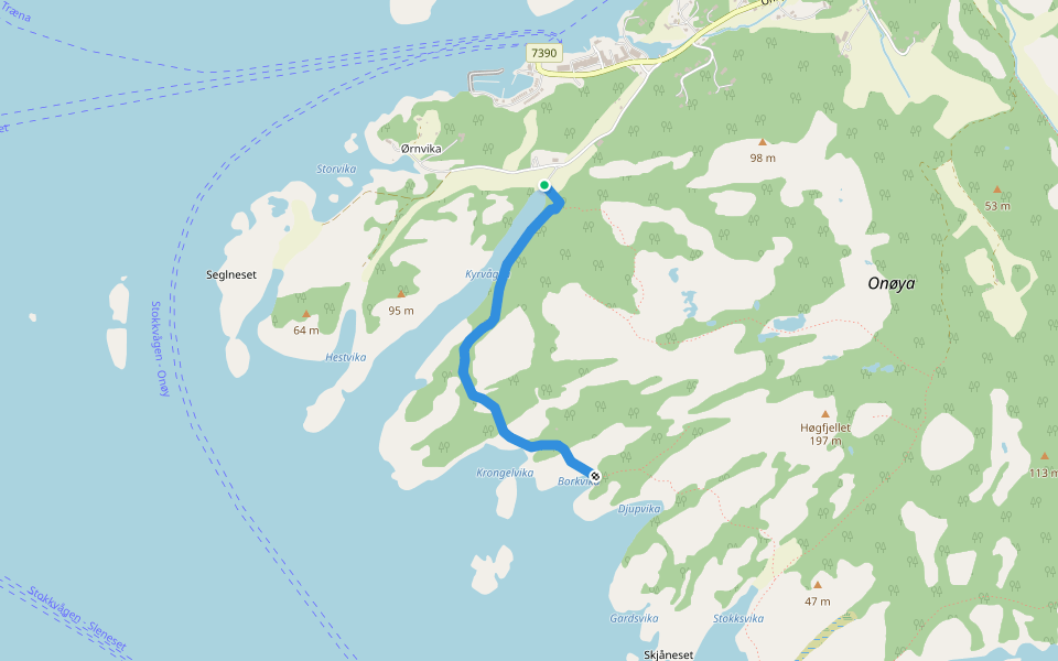Jonhøla walking route map in Onøya
