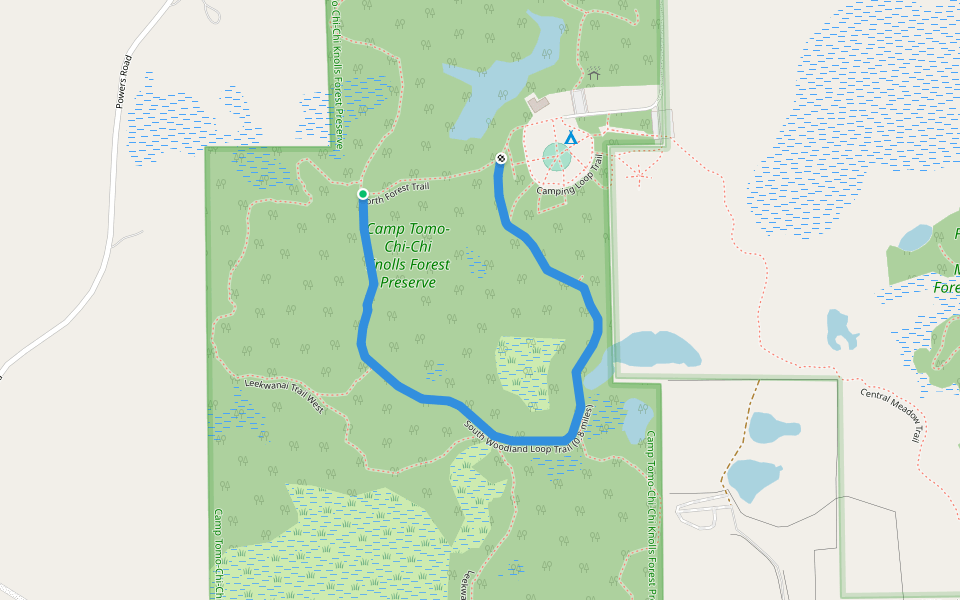 South Woodland Loop Trail (0.8 miles) walking route map in Gilberts