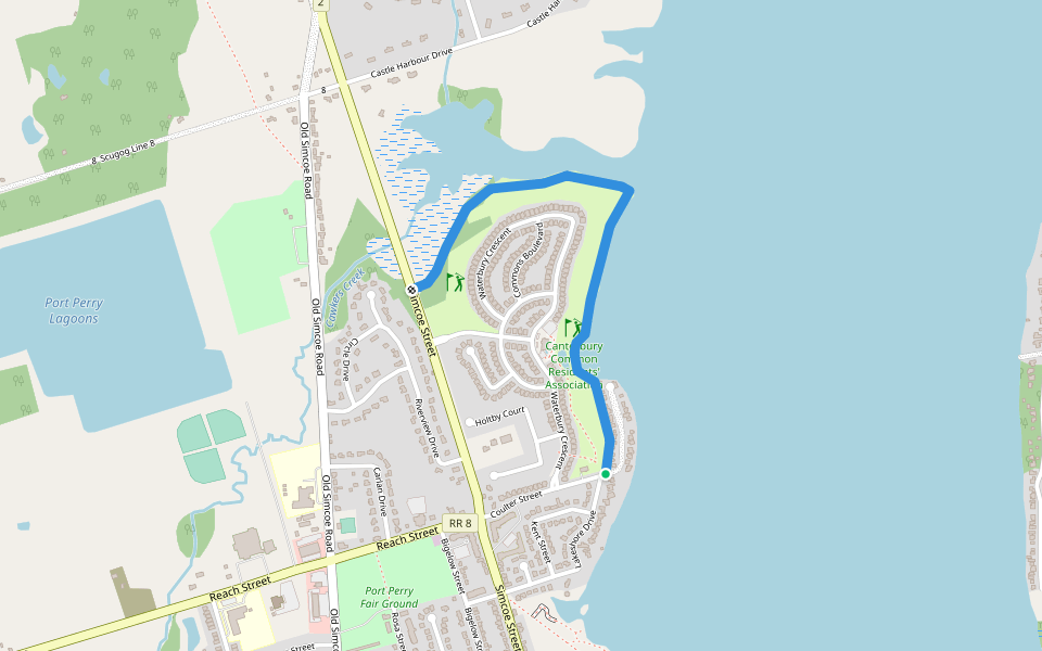 Water Front Trail walking route map in Port Perry