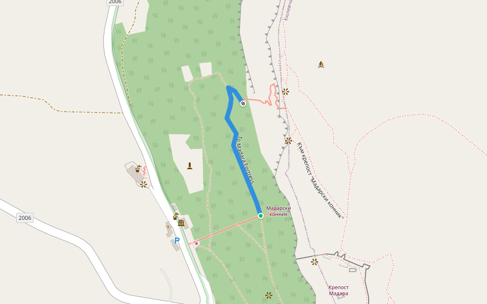 To Madara Fortress walking route map in Madara