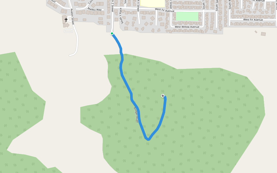 Bodger Road walking route map in Lompoc