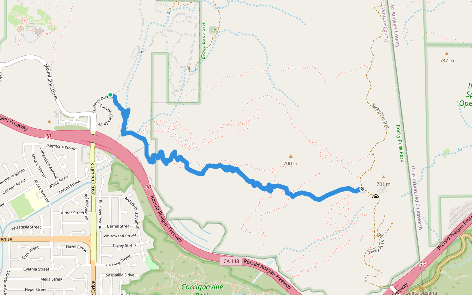 Hummingbird Trail walking route map in Simi Valley