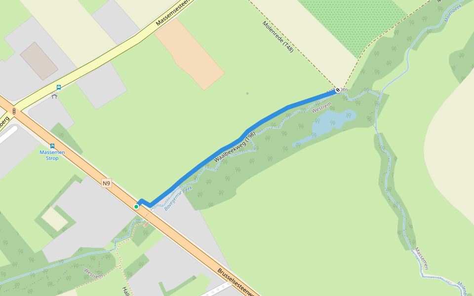 Waalbeekweg (T98) walking route map in Wetteren