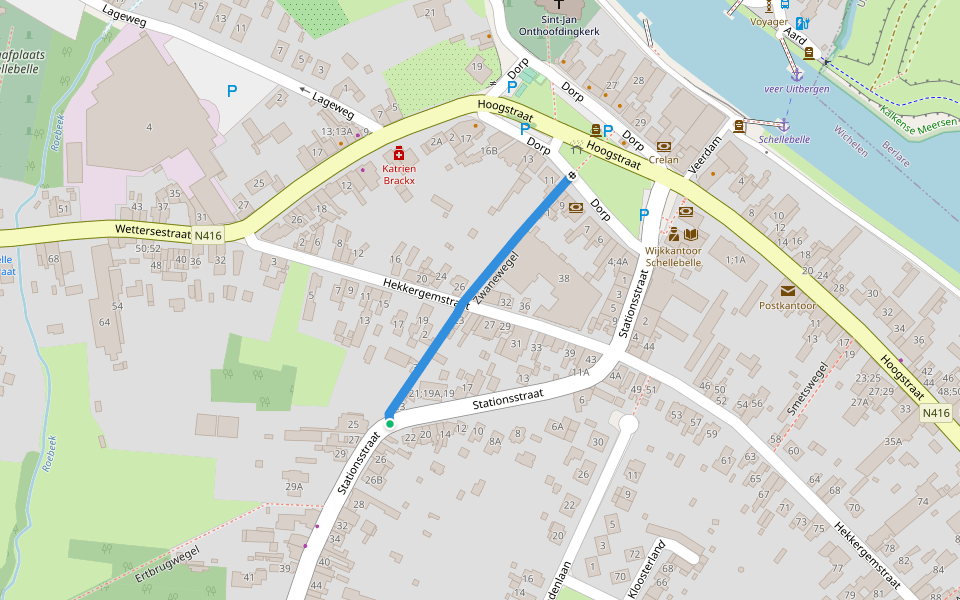 Zwanewegel walking route map in Wichelen