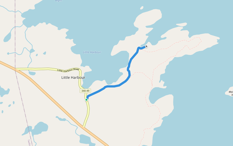 Lower Little Harbour Road (Trail) walking route map in Twillingate