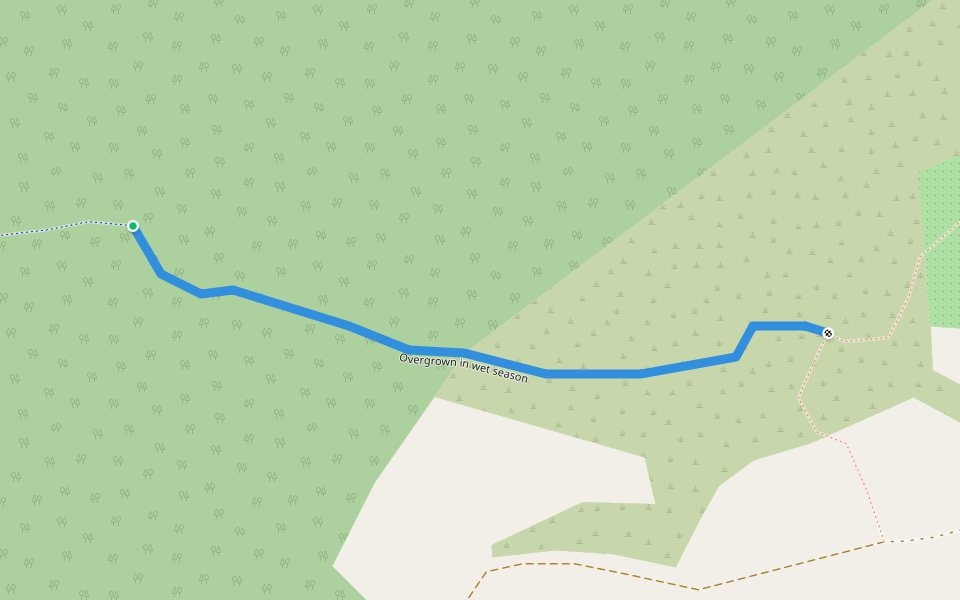 Overgrown in wet season walking route map in Tambon Khlong Kiu