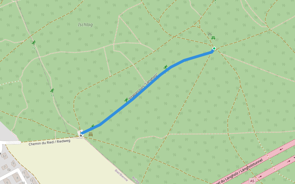 Vitaparcours "Längholz" walking route map in Brügg